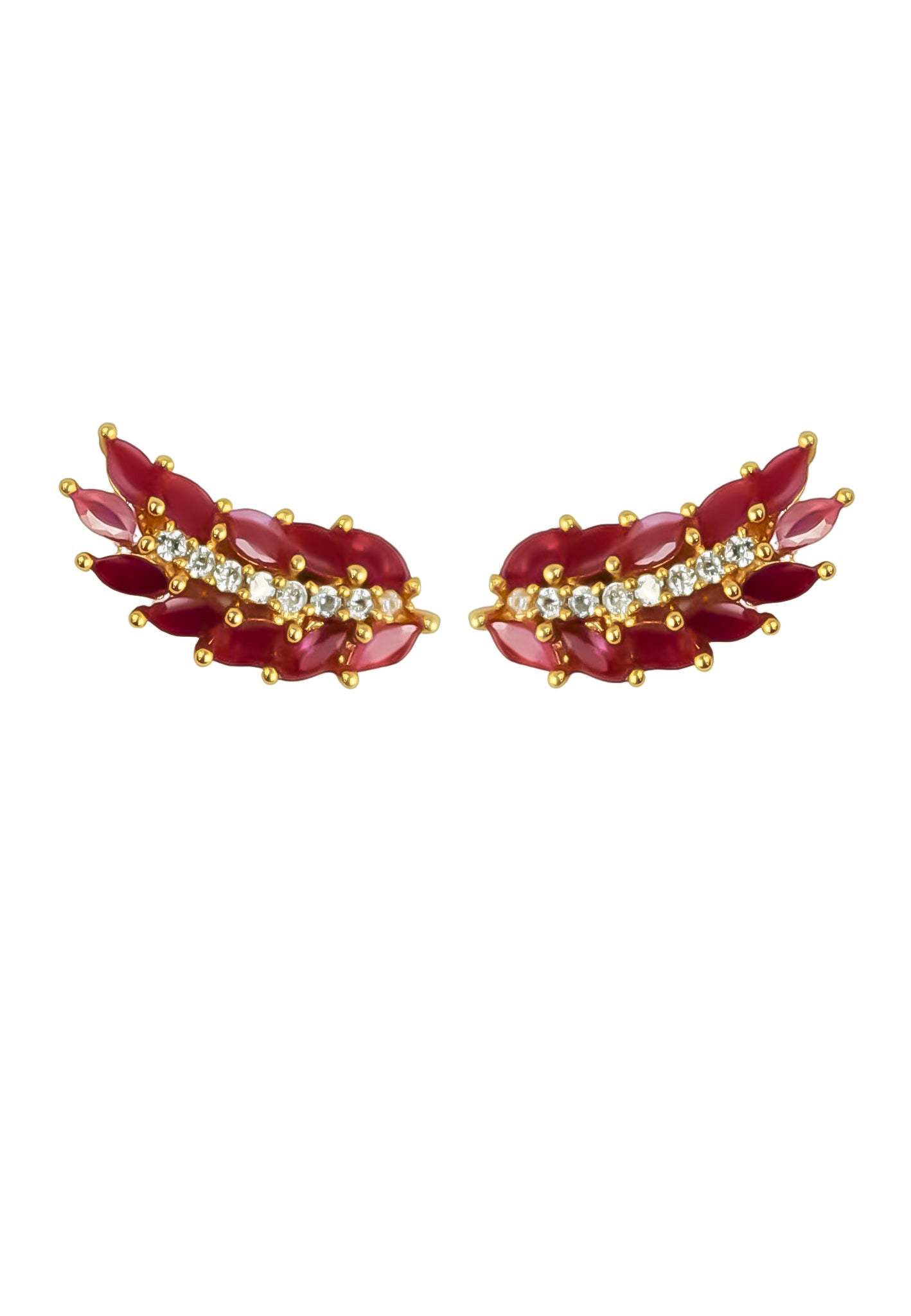 Elegant Cruise Wings Earrings featuring 18K gold plating and 19 sparkling zirconia stones, designed for sensitive ears.