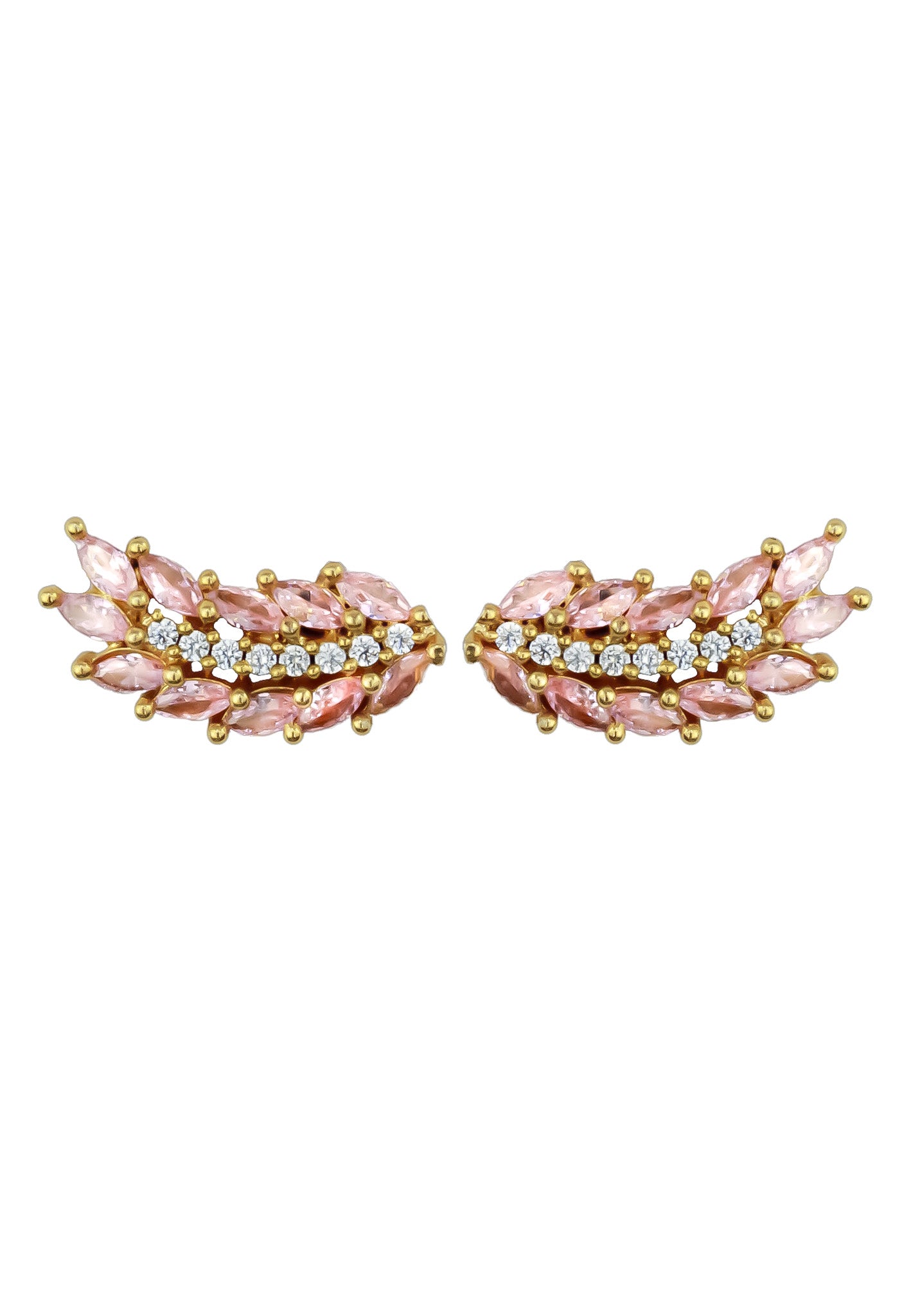 Elegant Cruise Wings Earrings featuring 18K gold plating and 19 sparkling zirconia stones, designed for sensitive ears.