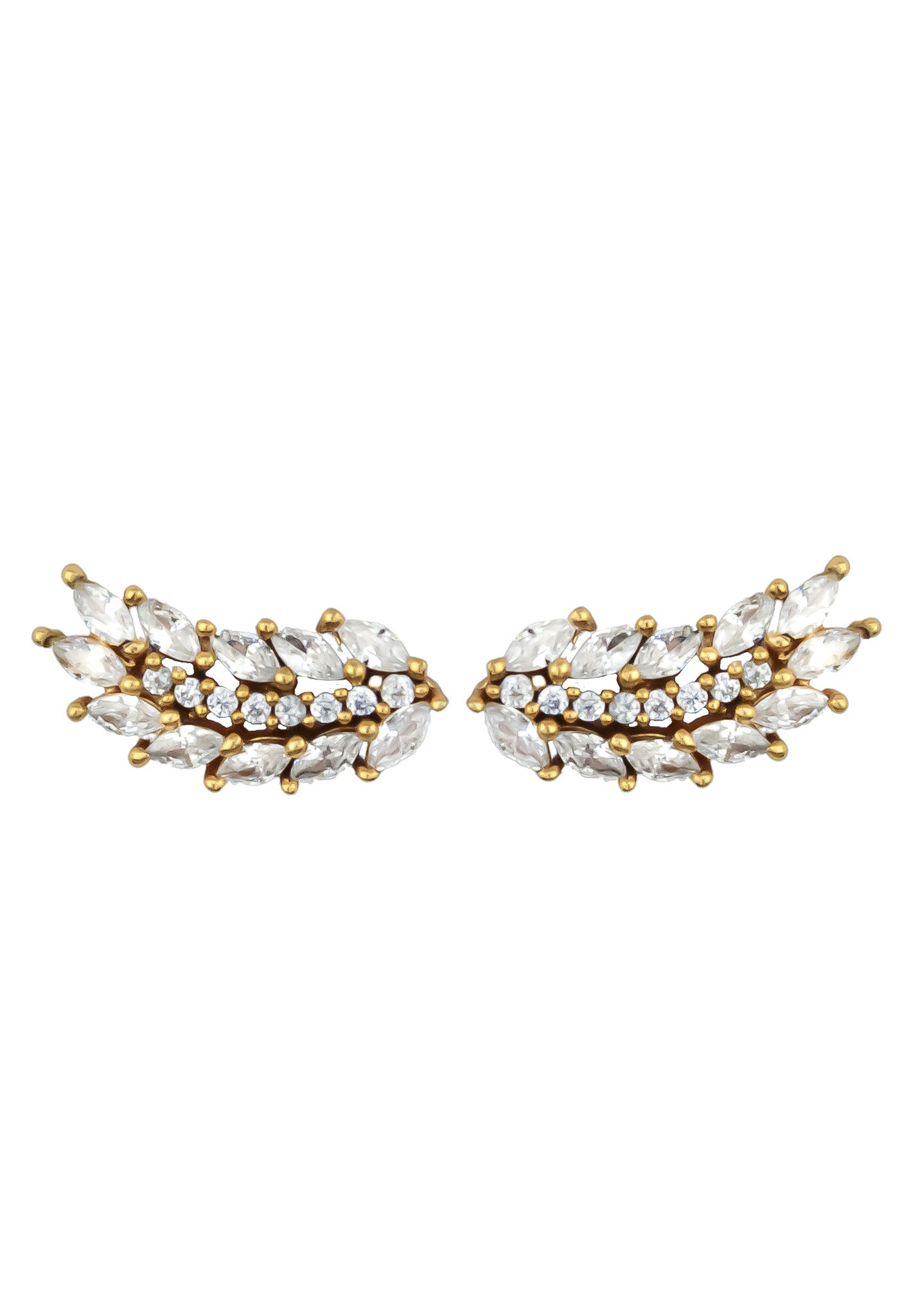 Elegant Cruise Wings Earrings featuring 18K gold plating and 19 sparkling zirconia stones, designed for sensitive ears.