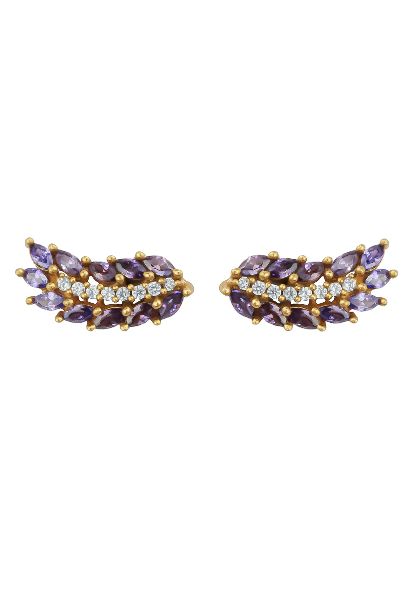 Elegant Cruise Wings Earrings featuring 18K gold plating and 19 sparkling zirconia stones, designed for sensitive ears.