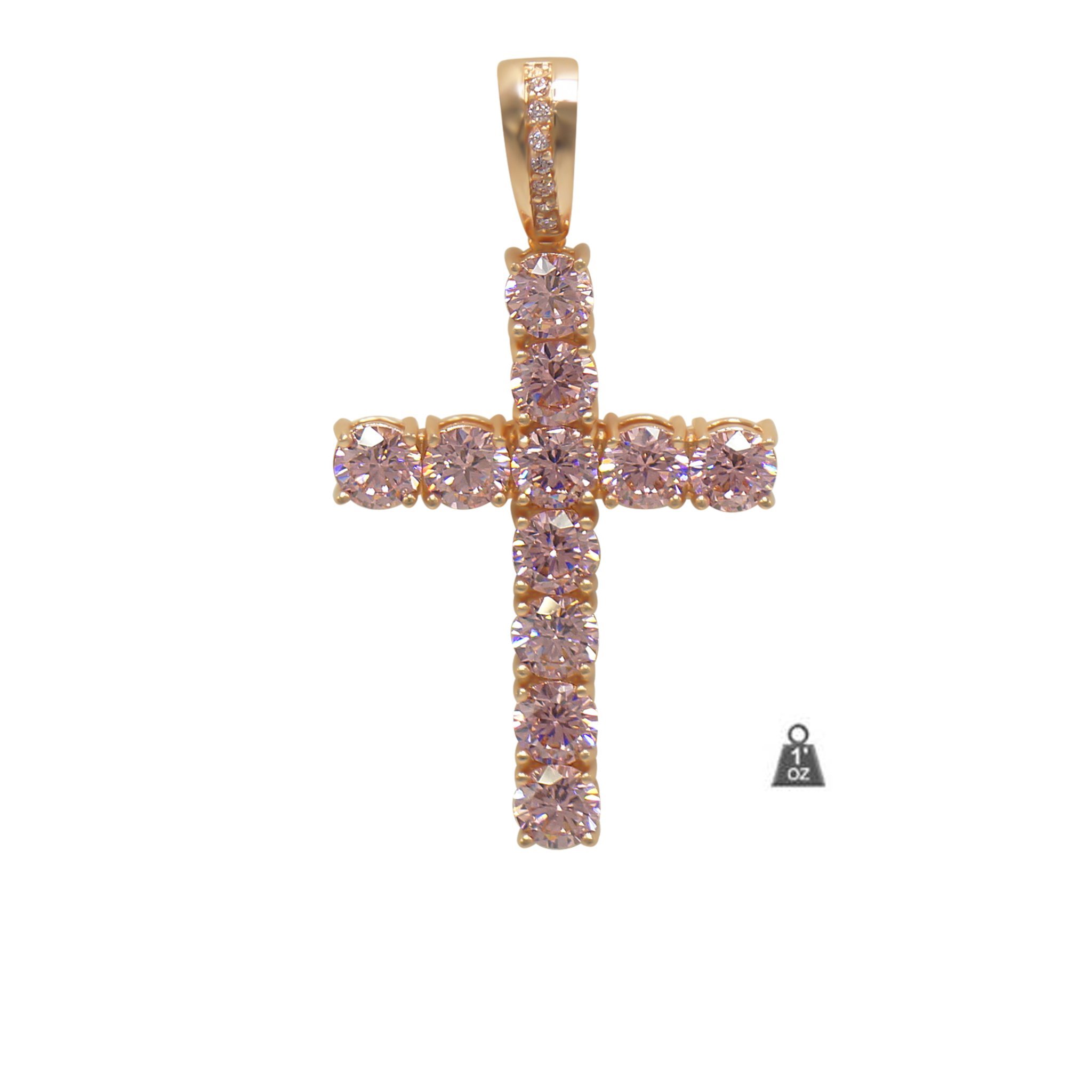 Elegant brass prongset Crystal Cross adorned with sparkling crystals, showcasing intricate craftsmanship.