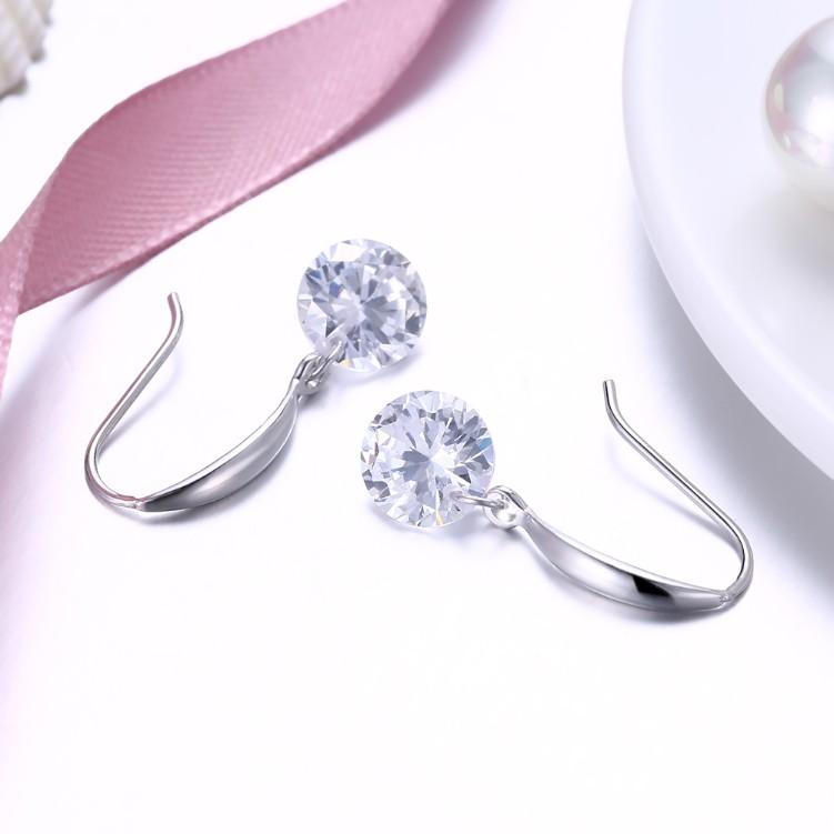 Elegant Crystal Drill Drop Earrings in 18K White Gold Plated featuring a shimmering Sapphire gemstone and a comfortable fishhook closure.