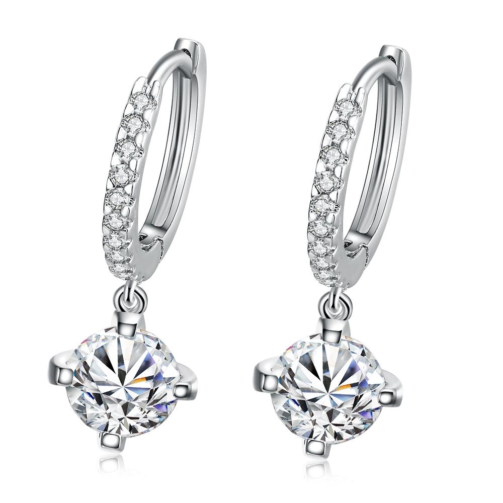 Elegant Crystal Drop Earring in White Gold Plated, featuring a stunning crystal drop and 18K gold plating, perfect for any occasion.