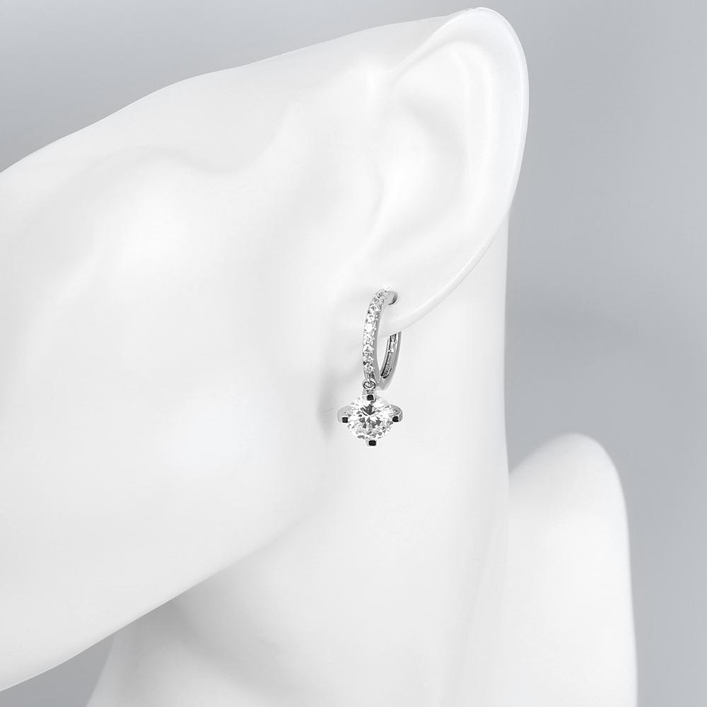 Elegant Crystal Drop Earring in White Gold Plated, featuring a stunning crystal drop and 18K gold plating, perfect for any occasion.