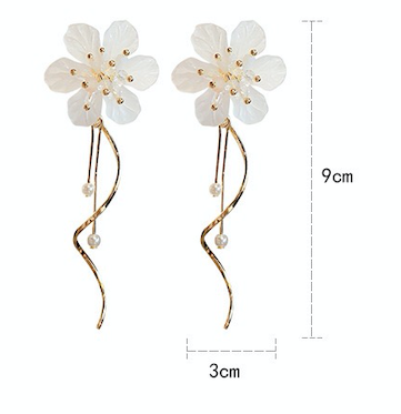 Elegant Crystal Flower Slinky Drop Earrings featuring a floral design, made from crystal, alloy, pearl, and 925 silver.