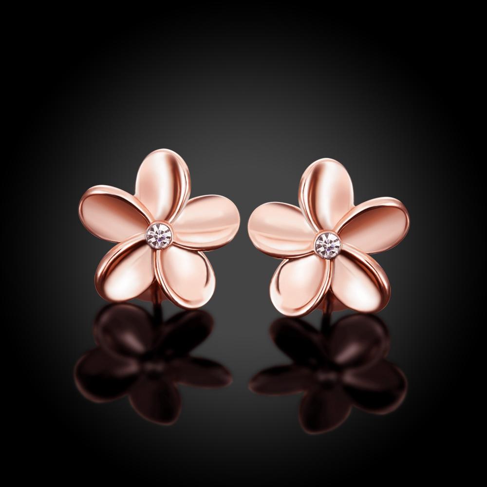 Elegant Crystal Flower Stud Earring in 18K Rose Gold Plated, featuring genuine crystals and a comfortable design.