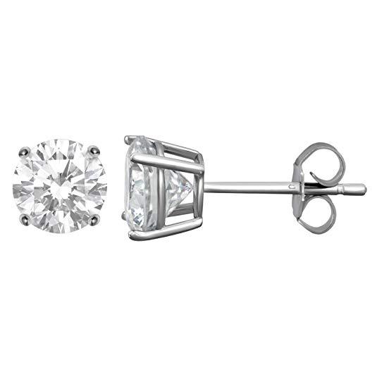 Elegant 6mm crystal stud earrings in 14K white gold plating, showcasing a brilliant shine and hypoallergenic design.