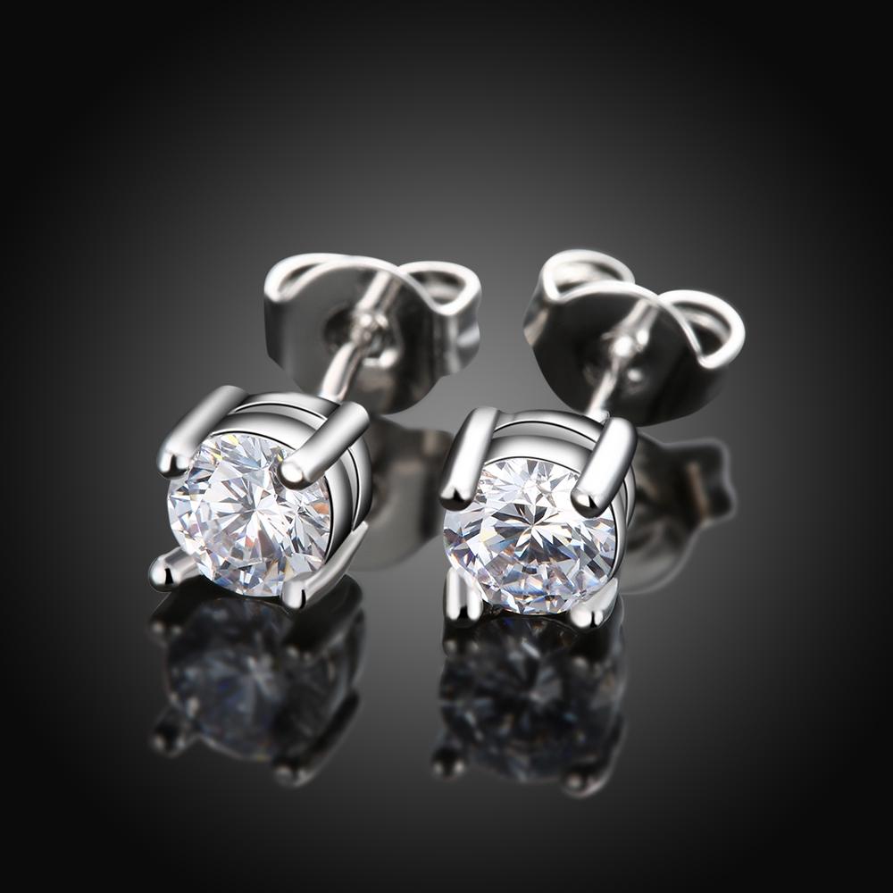 Elegant 6mm crystal stud earrings in 14K white gold plating, showcasing a brilliant shine and hypoallergenic design.