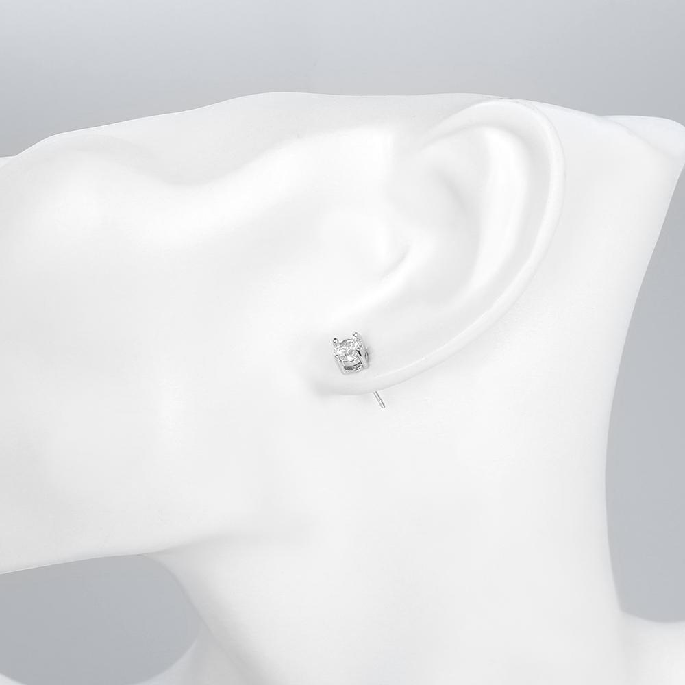 Elegant 6mm crystal stud earrings in 14K white gold plating, showcasing a brilliant shine and hypoallergenic design.