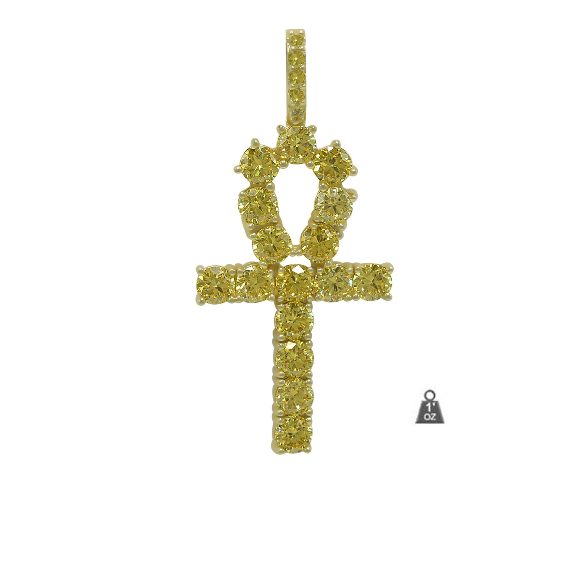 A beautifully crafted Crystal Ankh pendant in brass prongset, symbolizing life and eternity.