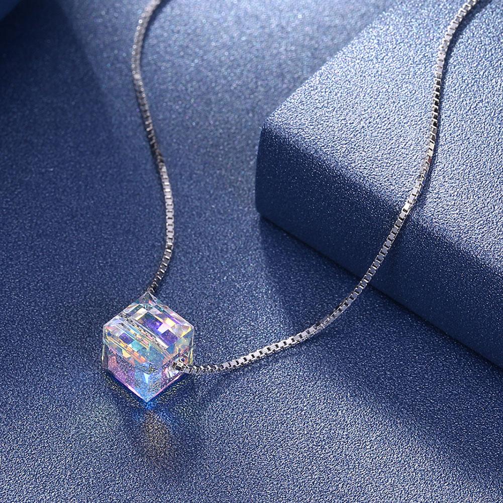 Crystals Aurora Borealis Cube Necklace featuring gold-plated design and shimmering crystals, perfect for elegant occasions.