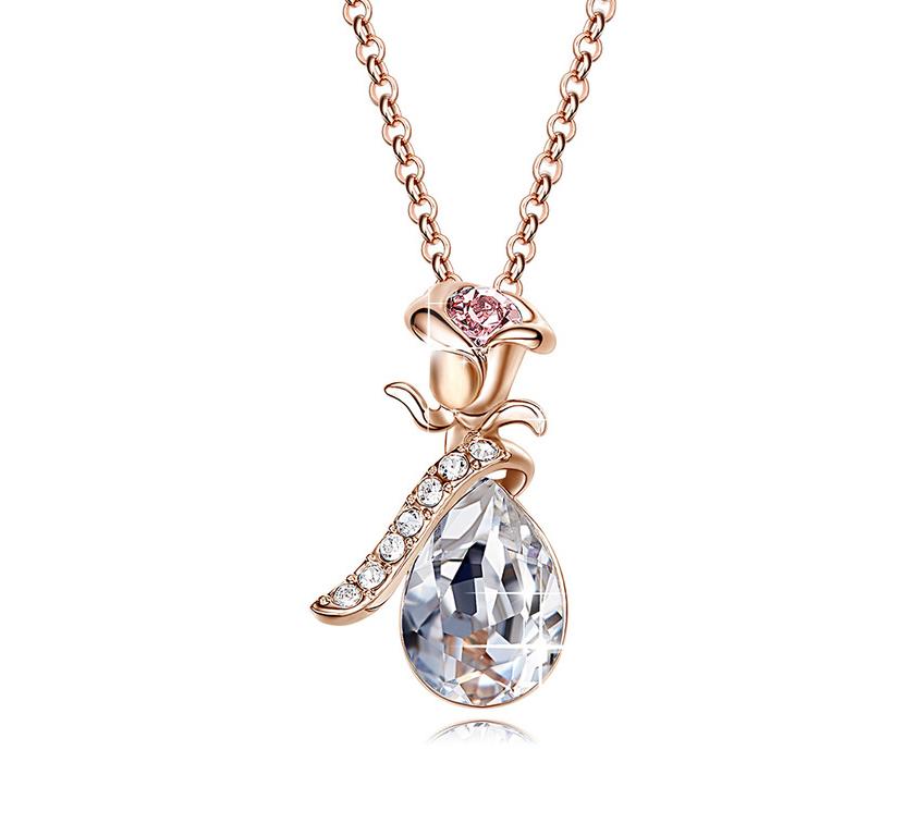 Elegant Crystals White Topaz Waterdrop Necklace with Pink Topaz accents, featuring a gold-plated design and a comfortable fit.