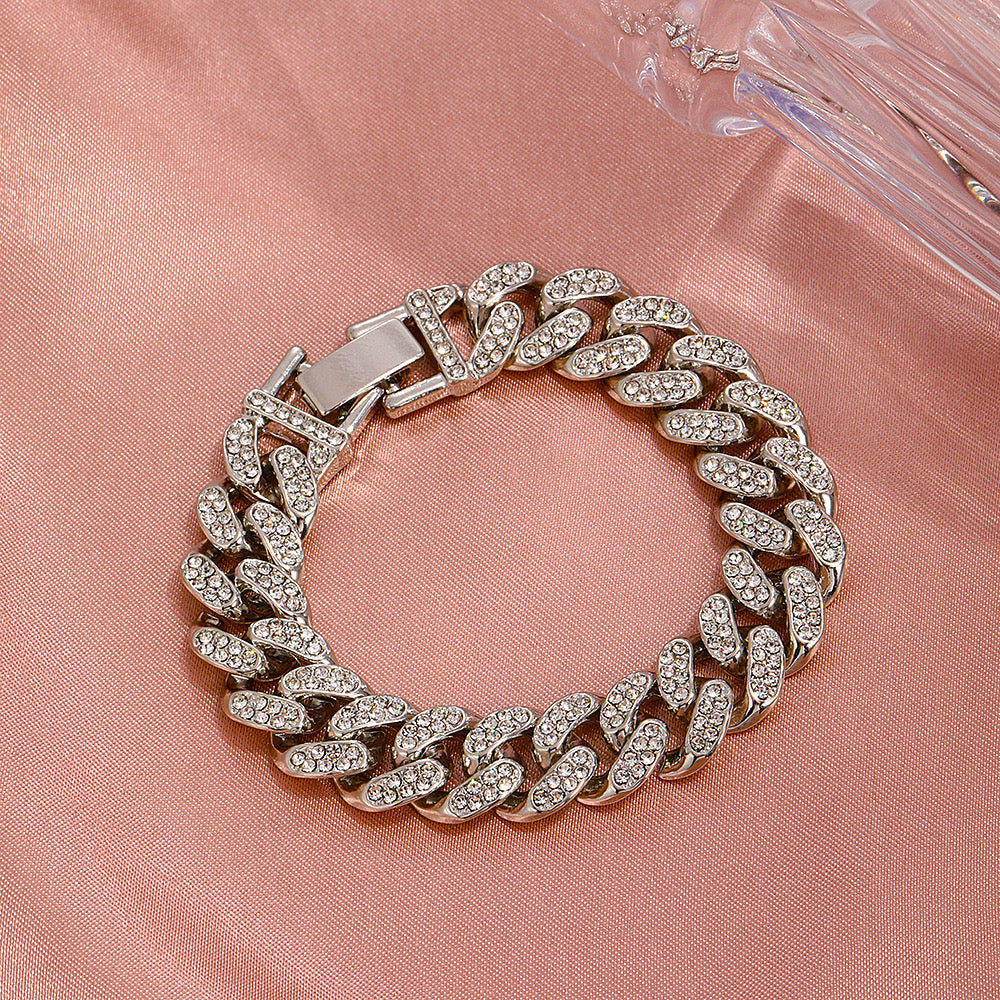 Cuba Rhinestone Bracelet featuring sparkling rhinestones on a durable alloy band, elegantly designed for stylish wear.