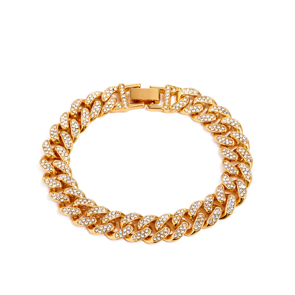 Cuba Rhinestone Bracelet featuring sparkling rhinestones on a durable alloy band, elegantly designed for stylish wear.