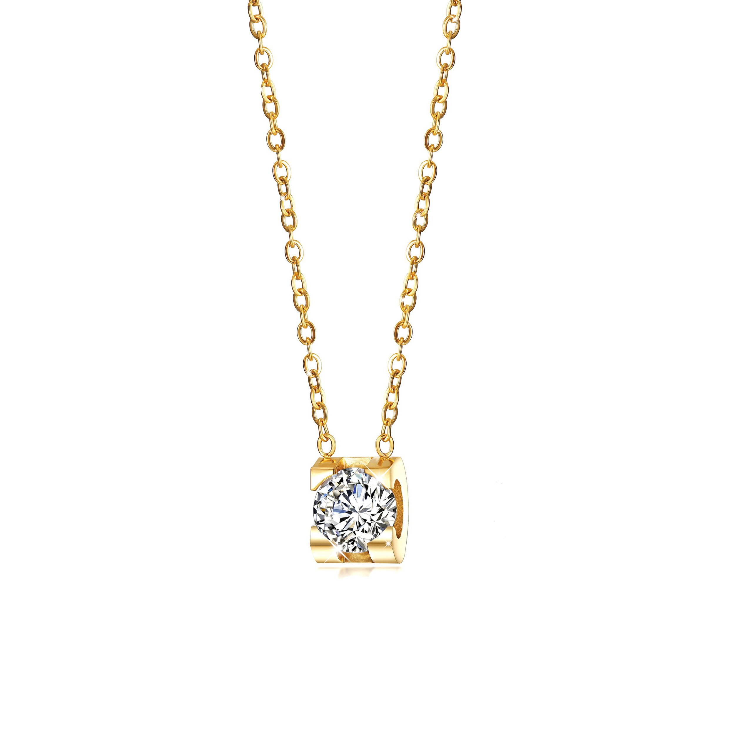 A beautiful Cubic Zirconia Pendant Necklace made of 316L surgical stainless steel with 14K gold plating, featuring a sparkling cubic zirconia stone.