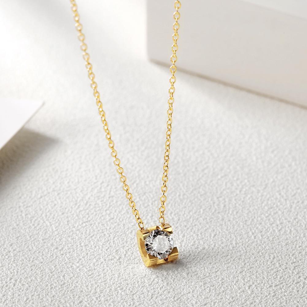 A beautiful Cubic Zirconia Pendant Necklace made of 316L surgical stainless steel with 14K gold plating, featuring a sparkling cubic zirconia stone.