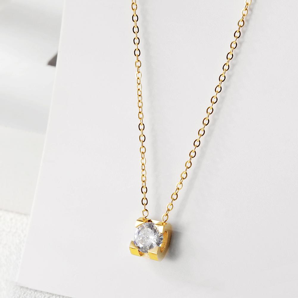 A beautiful Cubic Zirconia Pendant Necklace made of 316L surgical stainless steel with 14K gold plating, featuring a sparkling cubic zirconia stone.