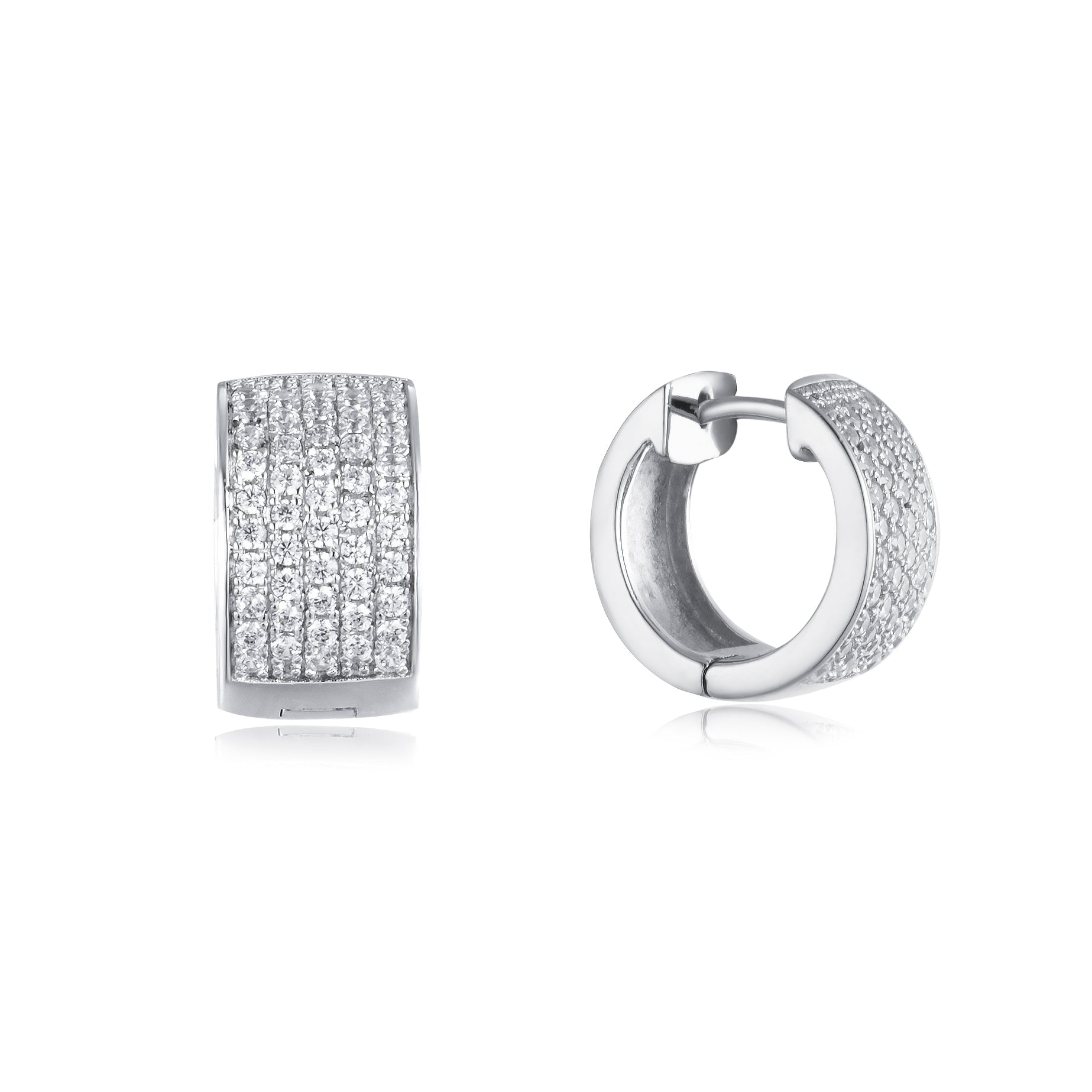 Cuff Mini Bar Huggie Earring made of 925 sterling silver with white gold finish and white sapphire stone, showcasing a modern design.