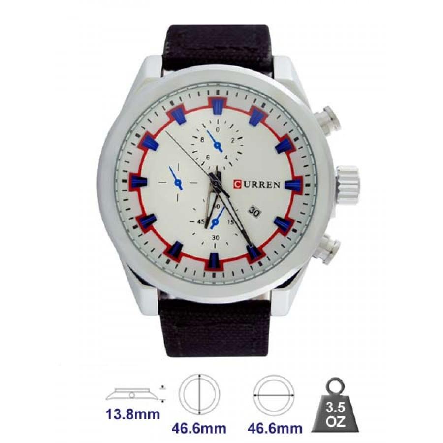 Curren Brand Leather Strap Watch for Men, model 8196-C, featuring a stylish leather strap and military-inspired design.