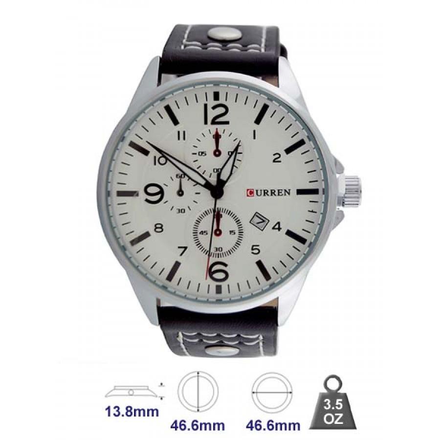 Curren Brand Leather Strap Watch for Men featuring a stylish leather band and a bold case design.