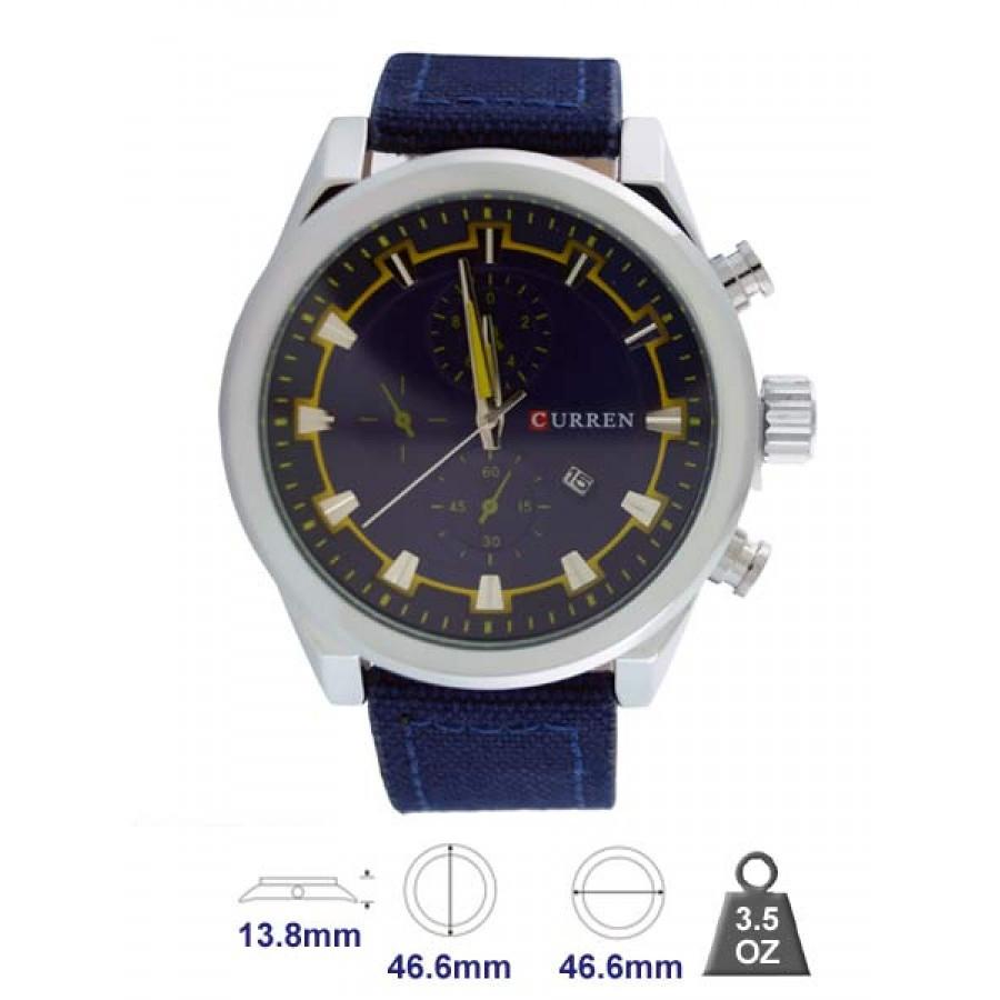 Curren Brand Leather Strap Watch for Men featuring a stylish design with a quartz movement and waterproof capabilities.