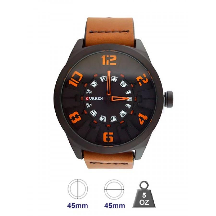 Curren Leather Band Watch for Men featuring a stylish leather strap and a sleek 45mm case, perfect for any occasion.