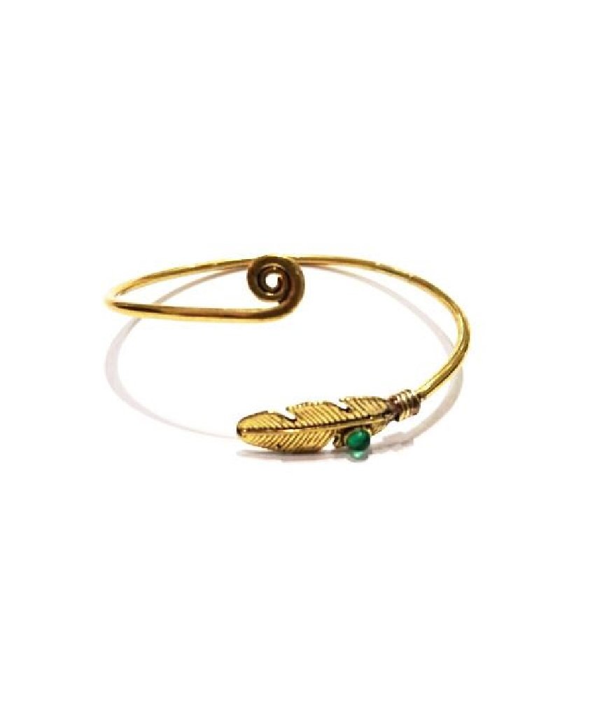 Curl Up Feather Bangle Bracelet in Gold and Silver with intricate feather design and semi-precious stone accents.