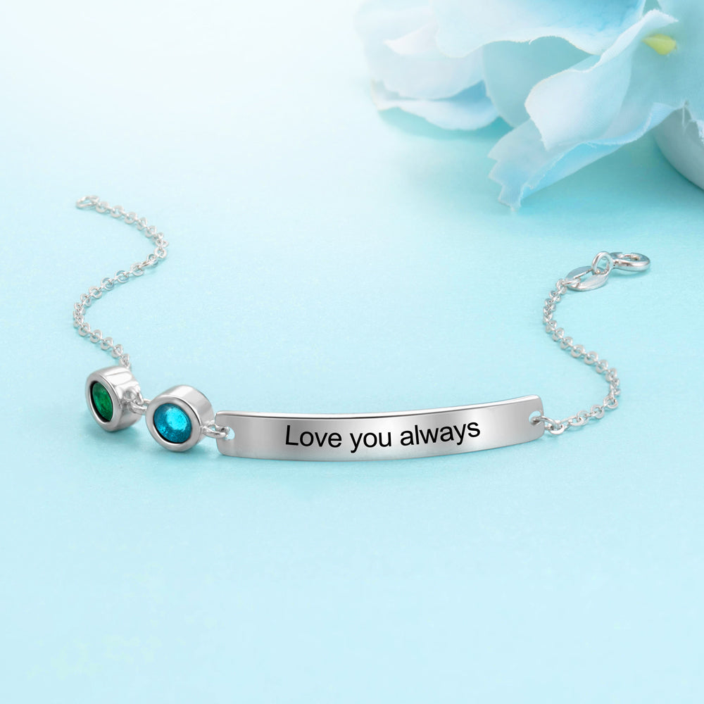 Custom Birthstone Bracelet in white gold plating, featuring personalized birthstones and a sleek copper design.