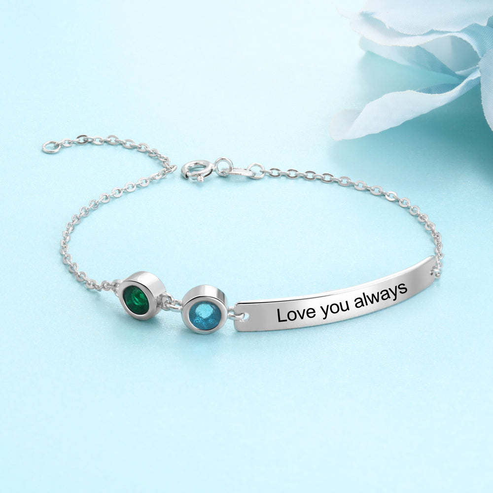 Custom Birthstone Bracelet in white gold plating, featuring personalized birthstones and a sleek copper design.