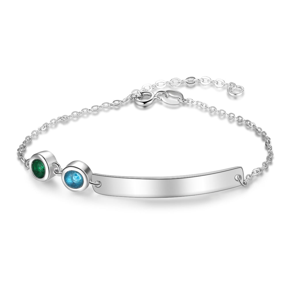 Custom Birthstone Bracelet in white gold plating, featuring personalized birthstones and a sleek copper design.