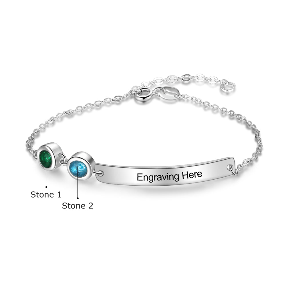 Custom Birthstone Bracelet in white gold plating, featuring personalized birthstones and a sleek copper design.