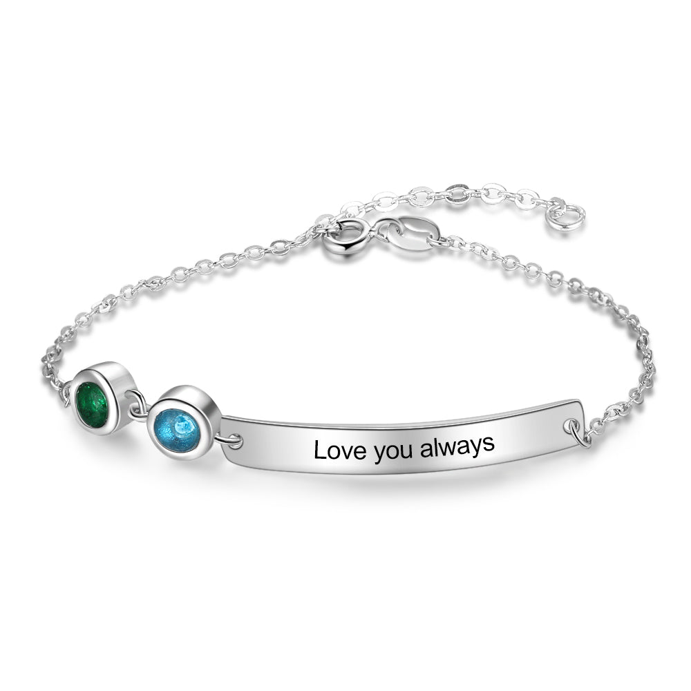 Custom Birthstone Bracelet in white gold plating, featuring personalized birthstones and a sleek copper design.