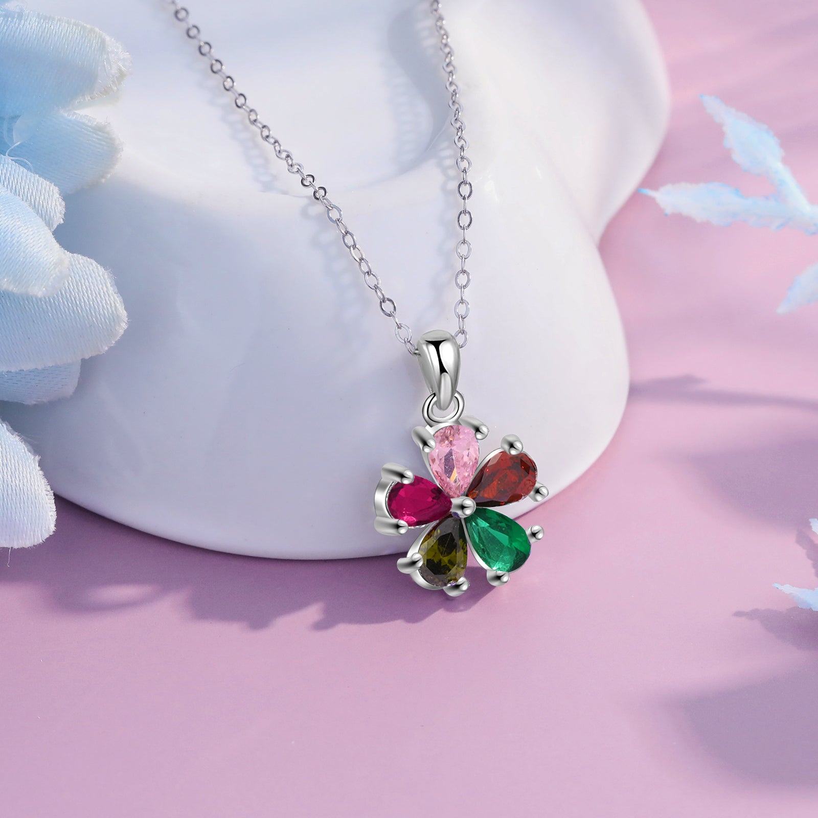 Custom Birthstone Flower Pendant Necklace made of tarnish-resistant copper, featuring a delicate flower design with a personalized birthstone.