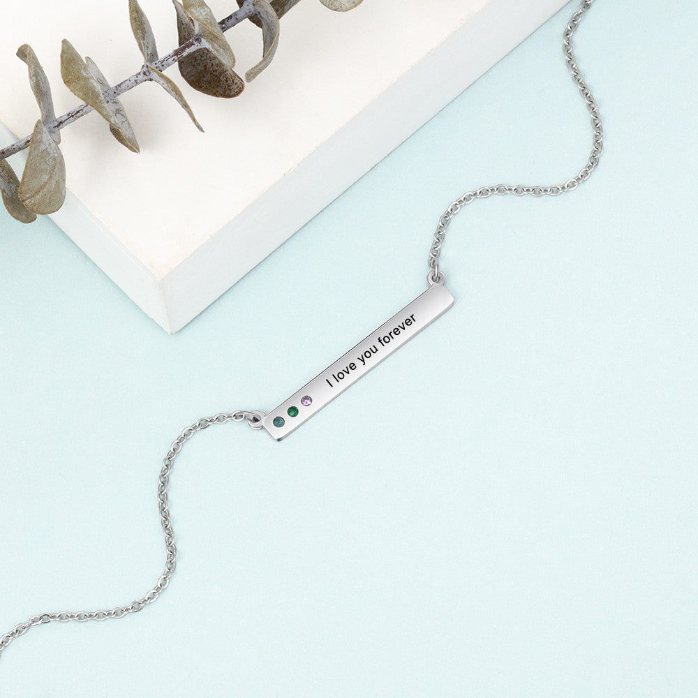 Custom Birthstone Stainless Steel Necklace with adjustable length and personalized birthstone option, showcasing its elegant design.