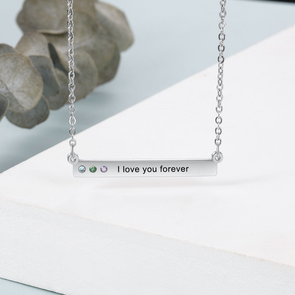 Custom Birthstone Stainless Steel Necklace with adjustable chain and personalized birthstone options.