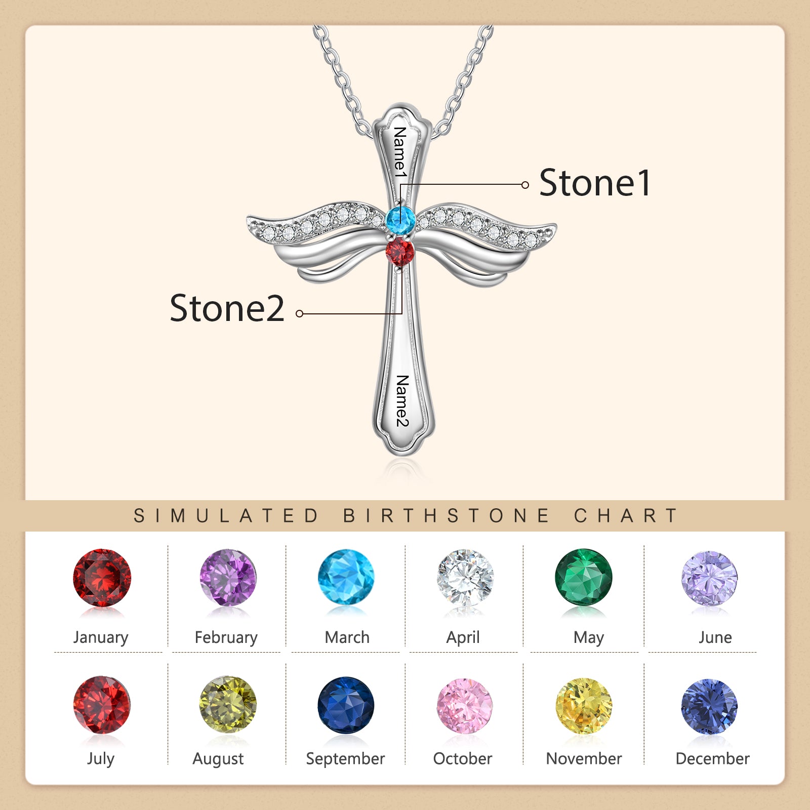 Custom Engraved Rhodium Plated Cross Necklace with adjustable chain and personalized engraving option.