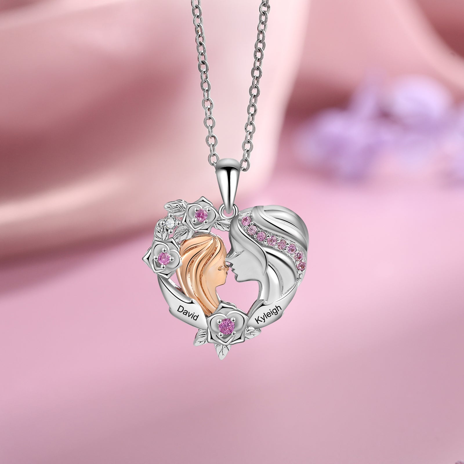 Custom Heart Mom and Daughter Necklace made of tarnish-resistant copper, featuring a heart design, adjustable length, and hypoallergenic properties.