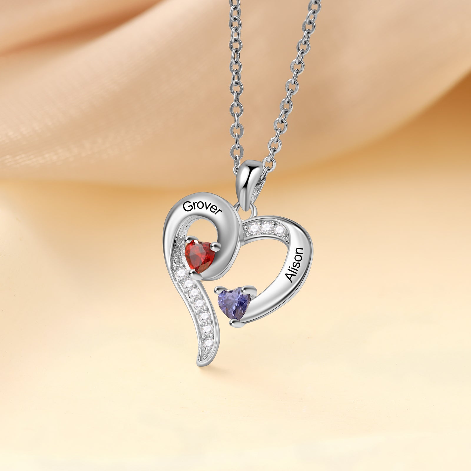 Custom Heart Pendant Necklace in white gold plating, featuring a personalized heart pendant, adjustable chain, and lightweight design.