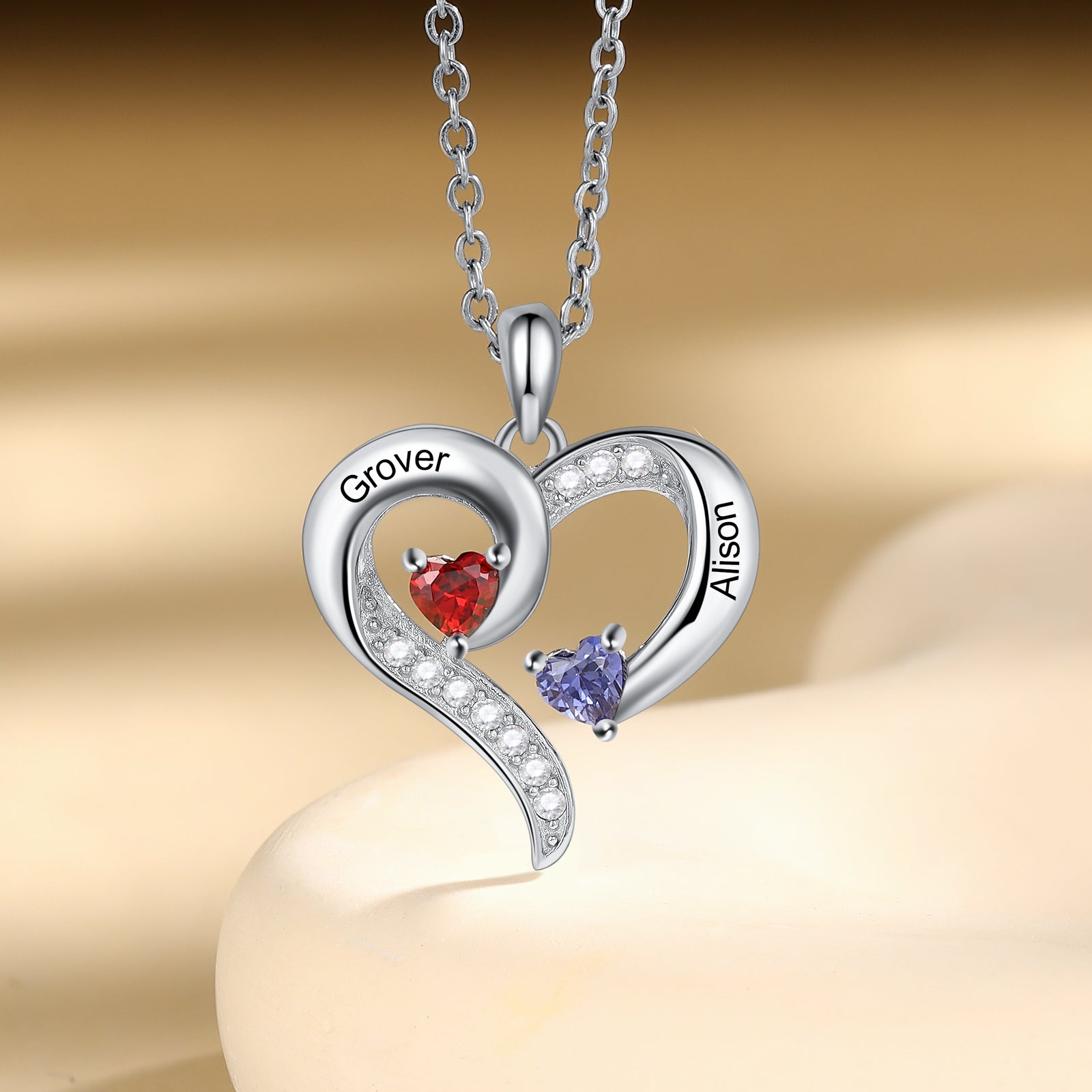 Custom Heart Pendant Necklace in white gold plating, featuring a personalized heart pendant, adjustable chain, and lightweight design.