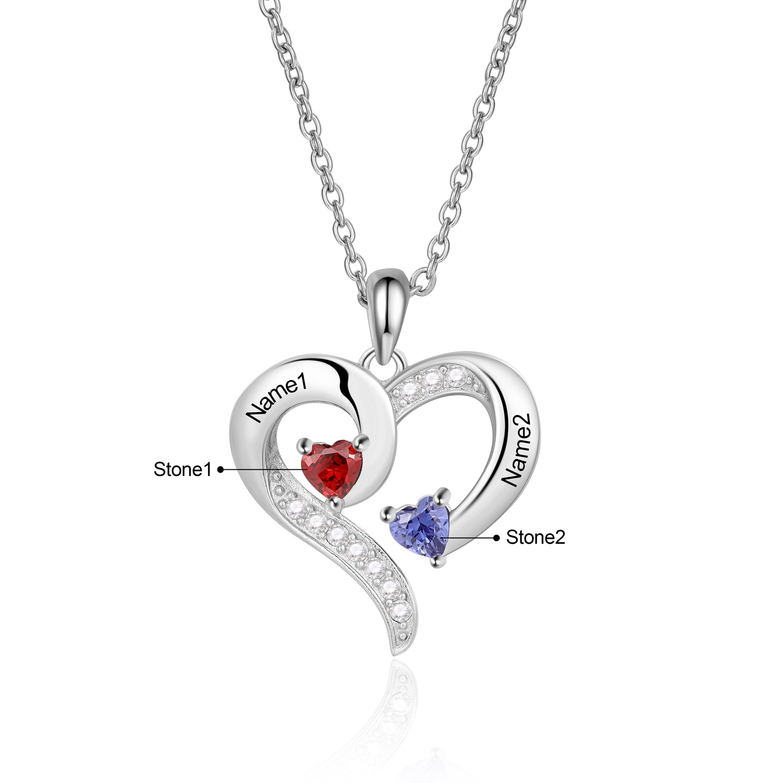 Custom Heart Pendant Necklace in white gold plating, featuring a personalized heart pendant, adjustable chain, and lightweight design.