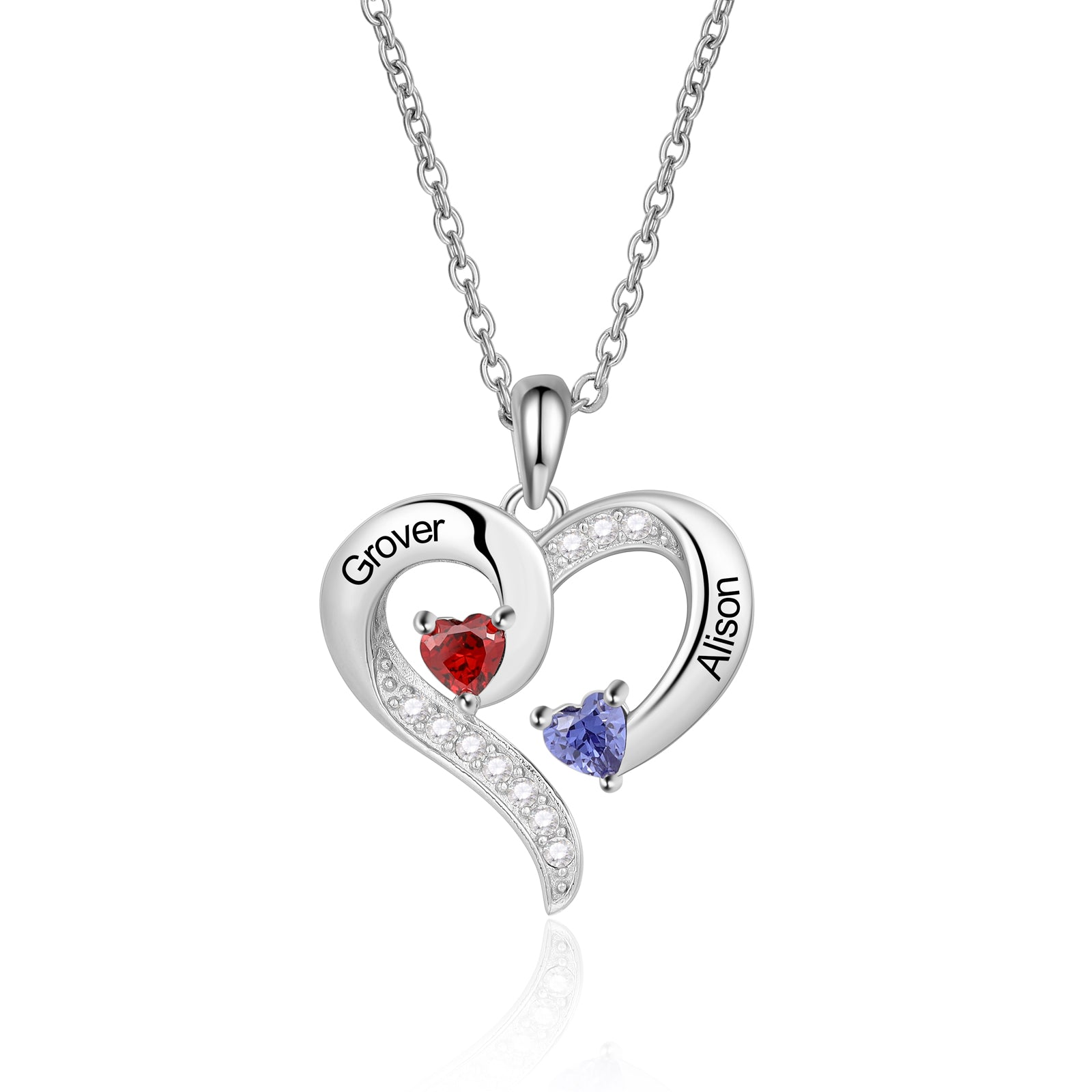 Custom Heart Pendant Necklace in white gold plating, featuring a personalized heart pendant, adjustable chain, and lightweight design.