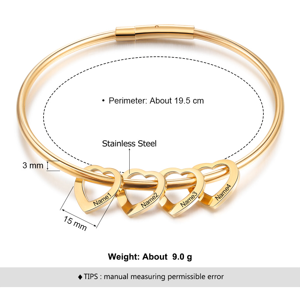 Custom Love Bracelet in white gold, gold, and rose gold plating, showcasing personalized design and stainless steel material.