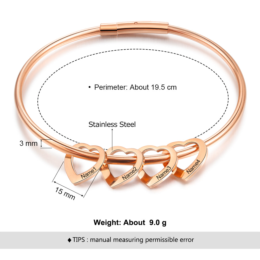 Custom Love Bracelet in white gold, gold, and rose gold plating, showcasing personalized design and stainless steel material.