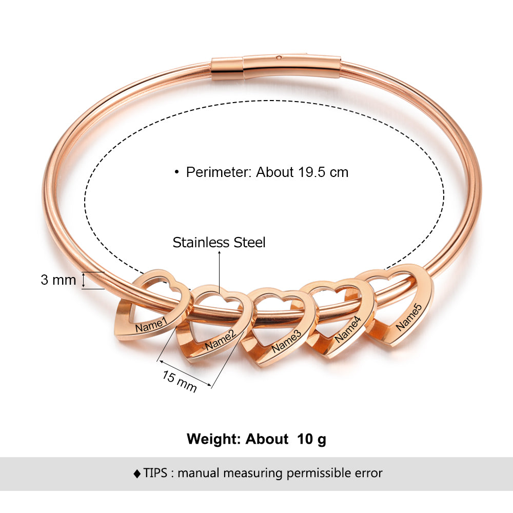 Custom Love Bracelet in white gold, gold, and rose gold plating, showcasing personalized design and stainless steel material.