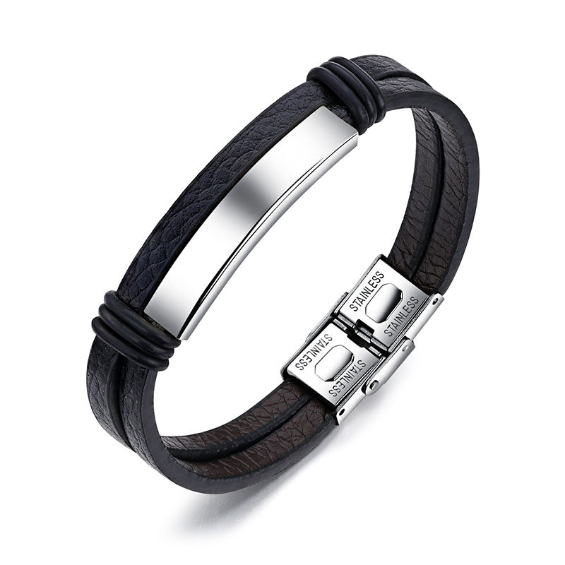 Custom Men Bracelet in white gold plated and black stainless steel, showcasing personalized design and elegant finish.