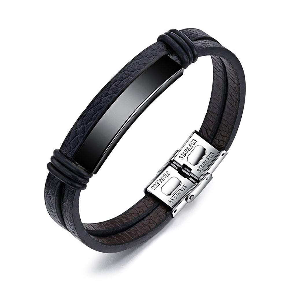 Custom Men Bracelet in white gold plated and black stainless steel, showcasing personalized design and elegant finish.