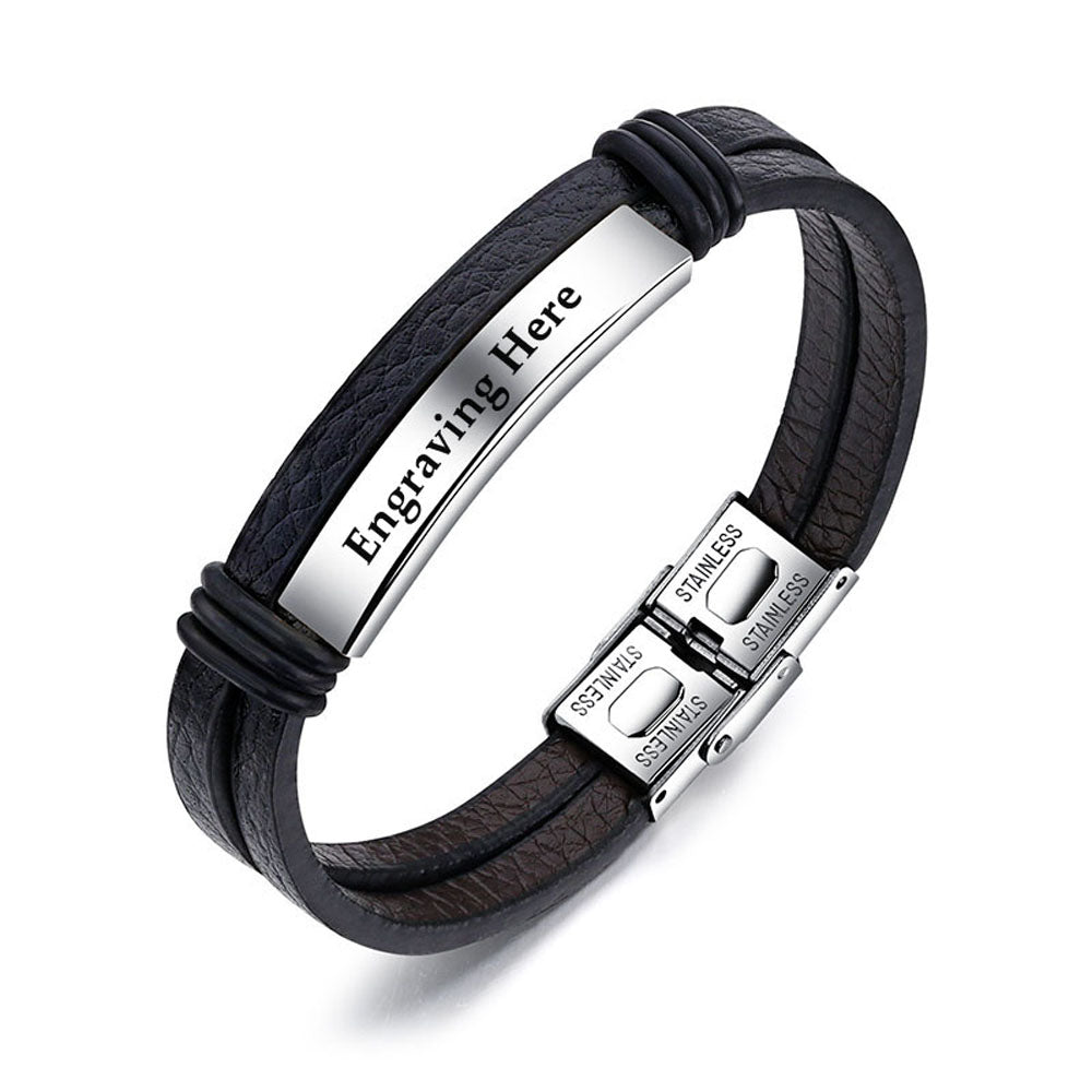 Custom Men Bracelet in white gold plated and black stainless steel, showcasing personalized design and elegant finish.