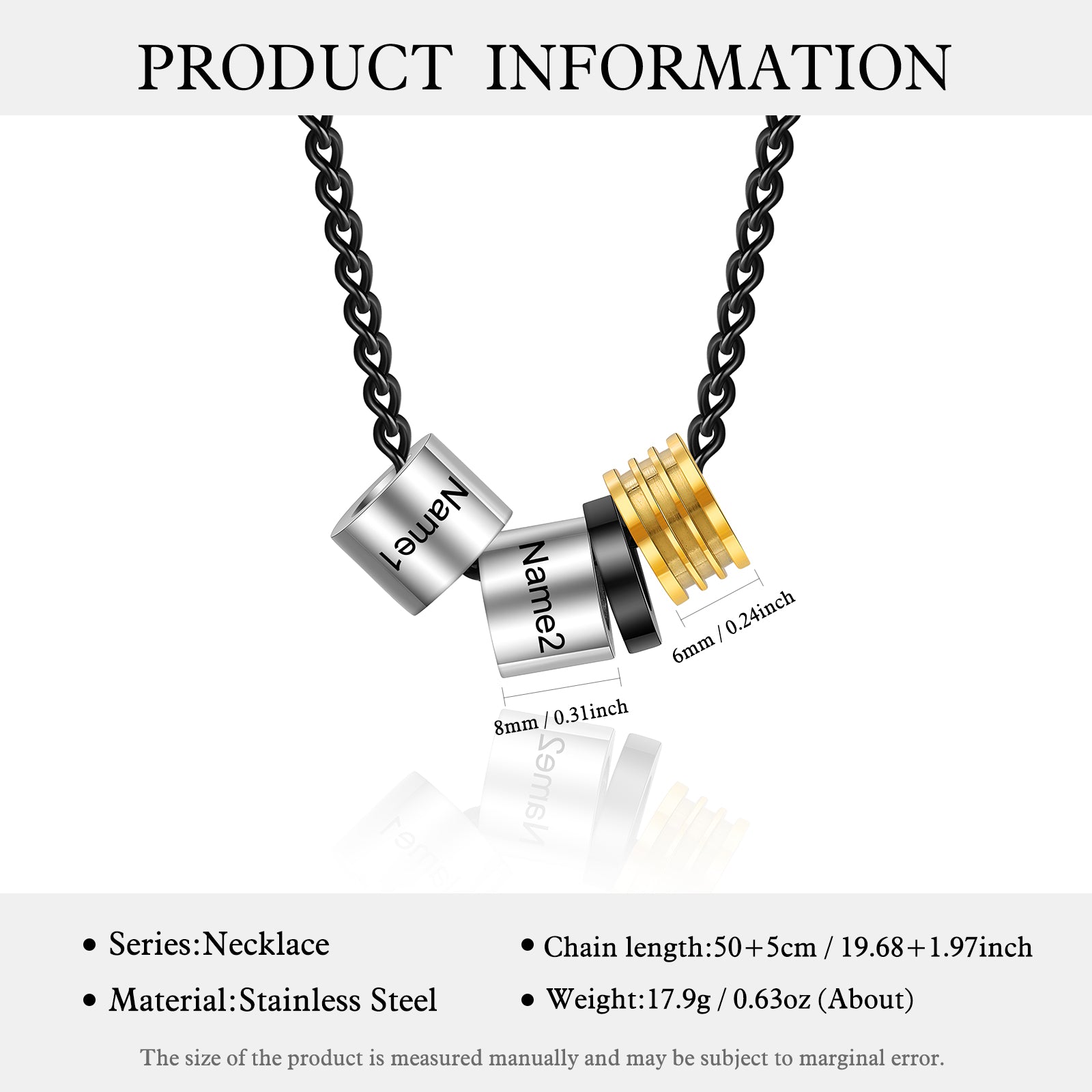 Custom Men Necklace made of stainless steel in black color, featuring a personalized design and adjustable length.