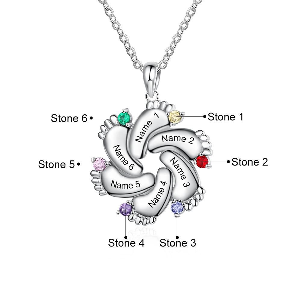 Custom Name 925 Sterling Silver Baby Feet Necklace featuring a delicate baby feet charm and adjustable chain.