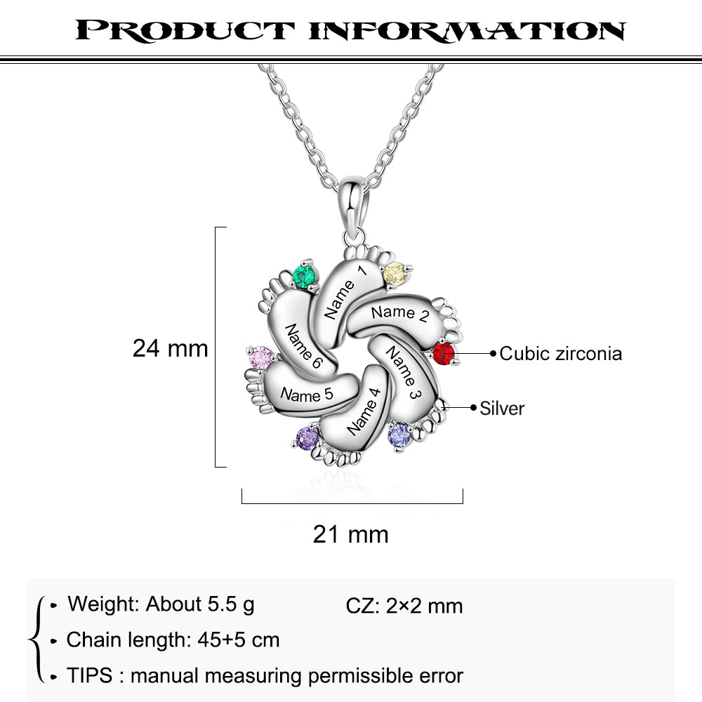 Custom Name 925 Sterling Silver Baby Feet Necklace featuring a delicate baby feet charm and adjustable chain.